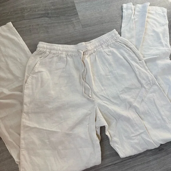 Cream high waist Linen Pants - Picture 2 of 4